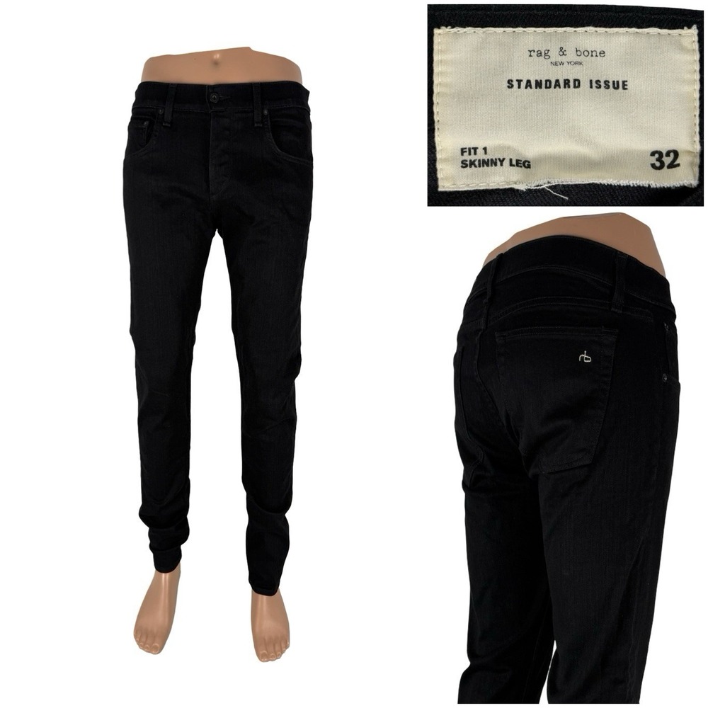 Rag & Bone Fit 1 Skinny Mens 32 X 34 Jeans Denim Black Cotton Standard Issue EUC